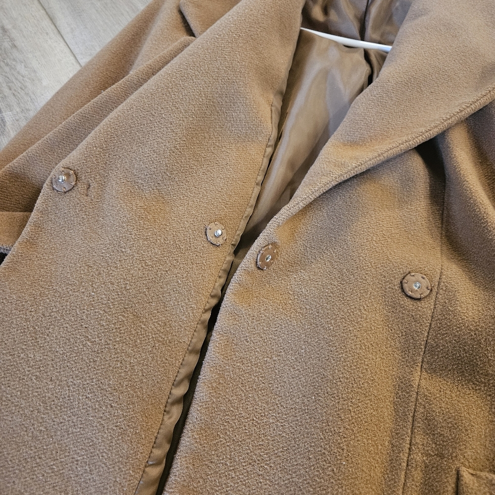 EXPRESS Recycled Wool Belted Trench Coat Camel Medium - Picture 3 of 10